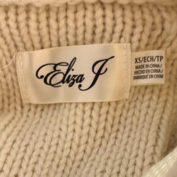 Eliza J Size XS Ivory Fringe Shoulder Cable Knit Sweater Dress Boho Cowgirl - Picture 2 of 6